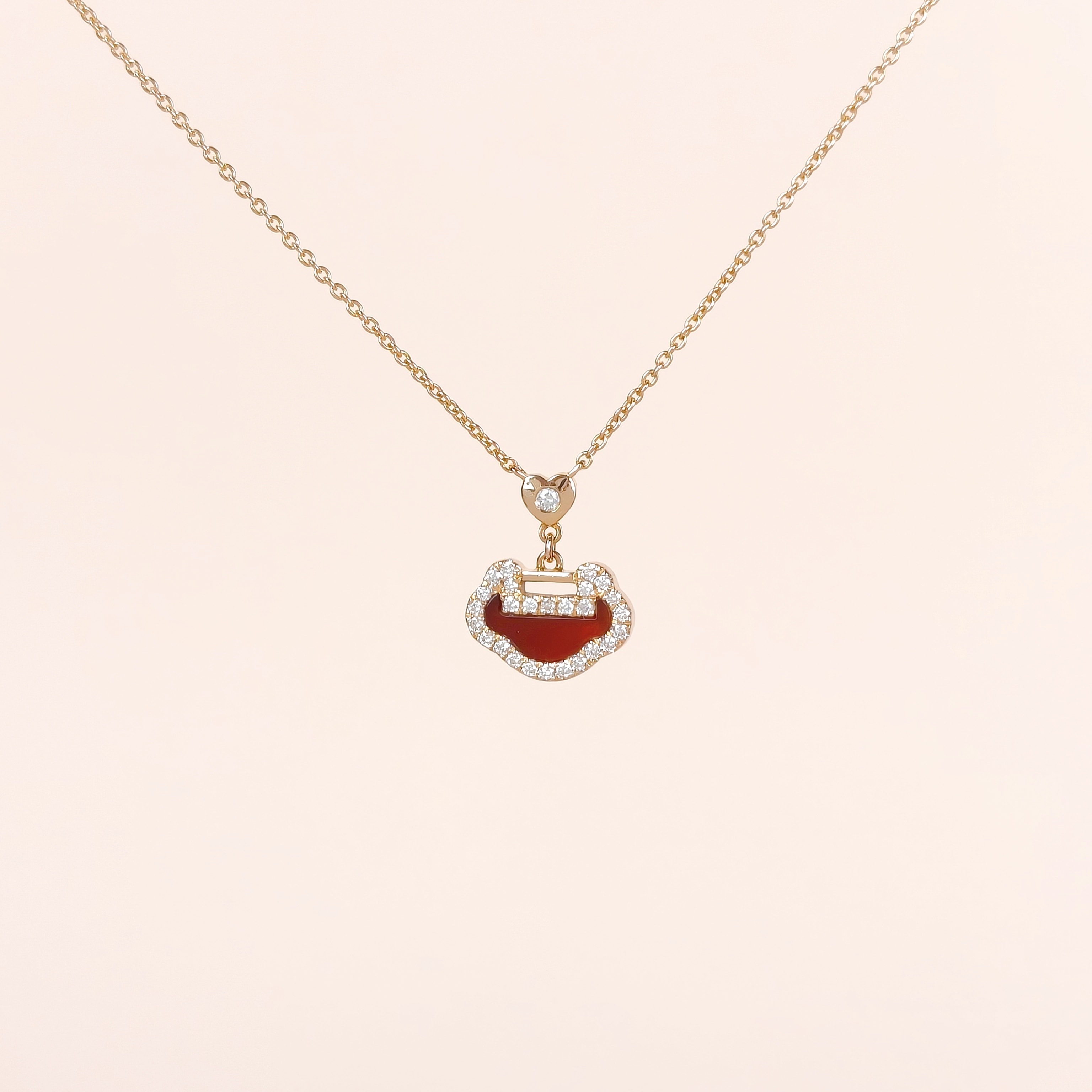 Qeelin Necklace Yu Yi Collection Necklace Red Agate Diamond18KR ose Gold One Size 40cm