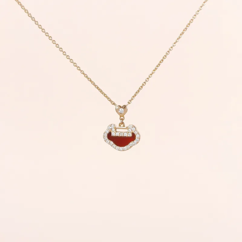 Qeelin Necklace Yu Yi Collection Necklace Red Agate Diamond18KR ose Gold One Size 40cm