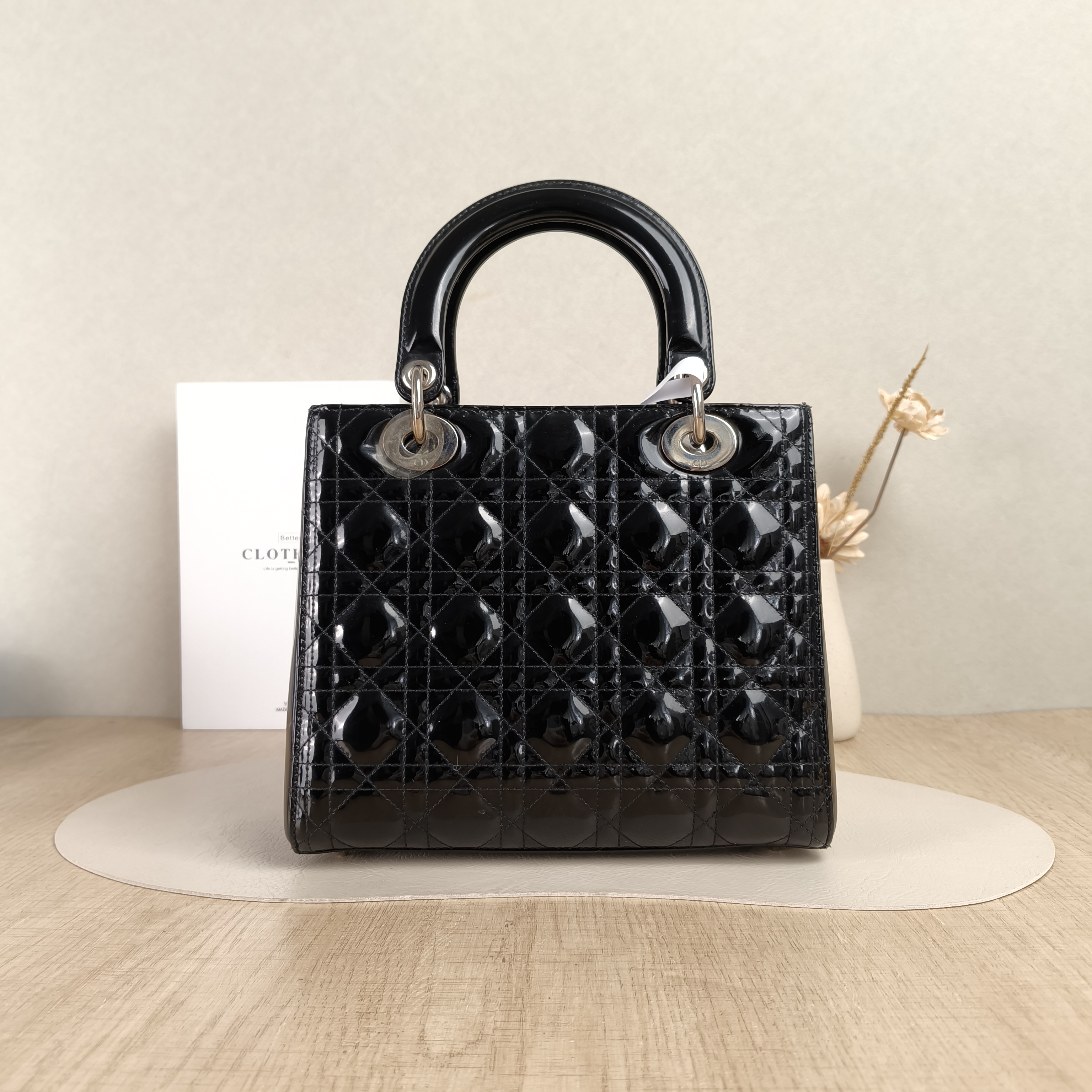 DIOR Top Handle Bag Lady Lady Dior Bag Black Patent Leather Medium24 × 12 × 21 cm — cover view 5 of 5