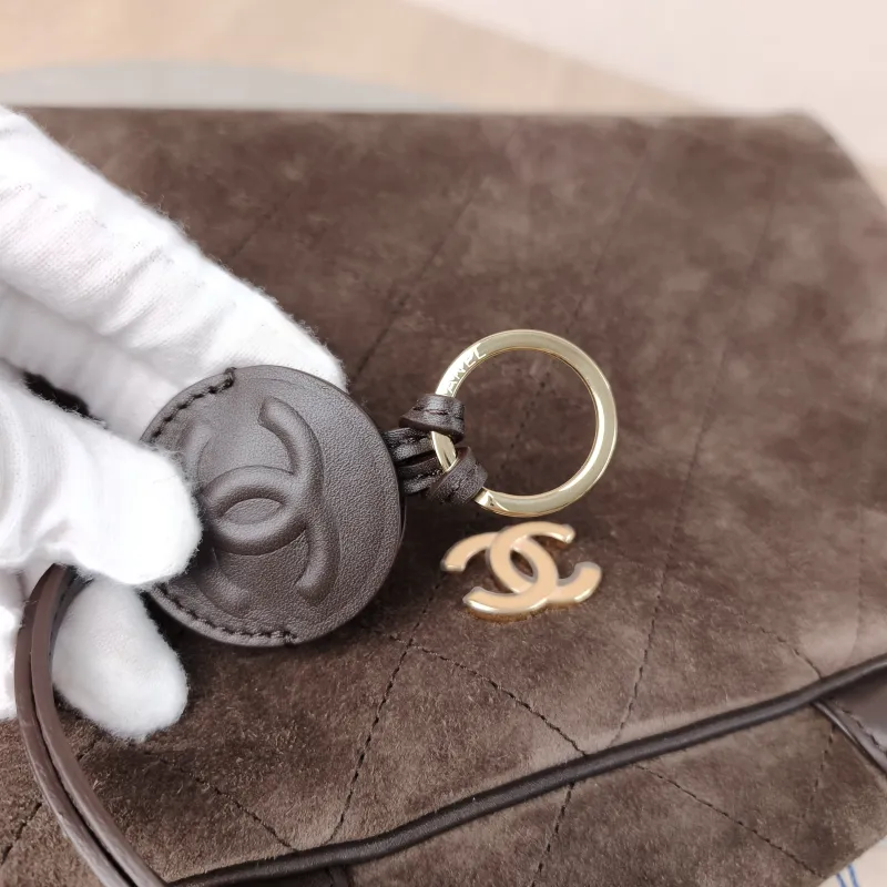 Chanel Shoulder Bag Bowling Bag Brown Suede Medium 30 × 9 × 17 cm — detail view 5 of 13