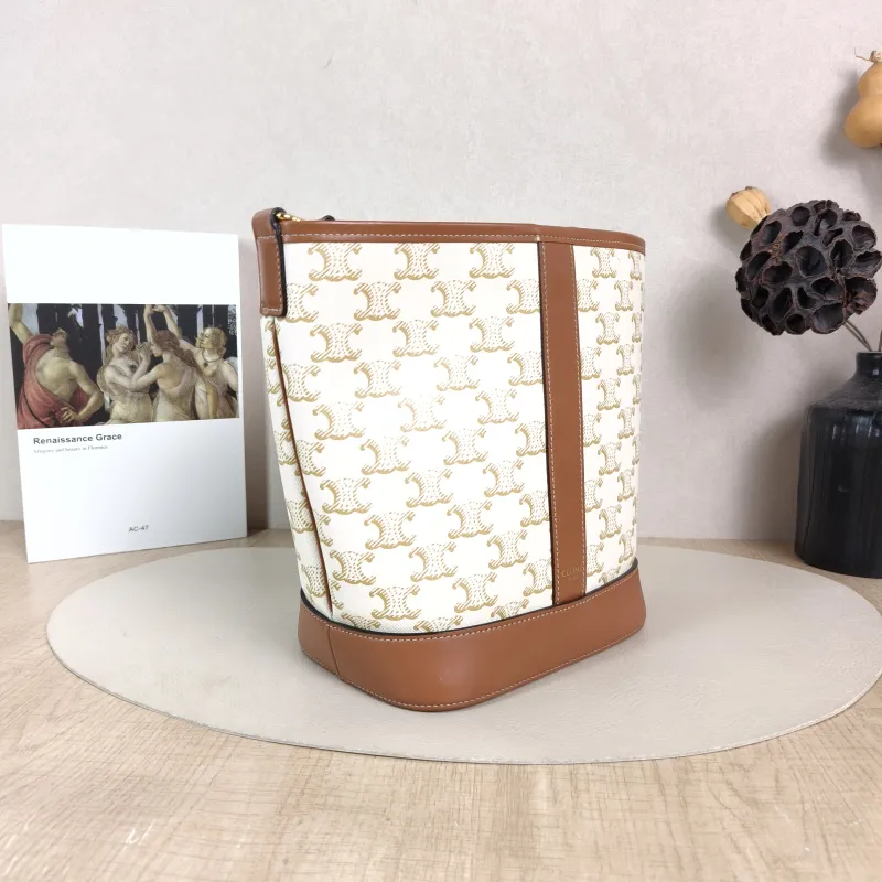 CELINE Crossbody Bag Triomphe Bucket Bag White PVC Small 22 × 13 × 26 cm — cover view 2 of 5