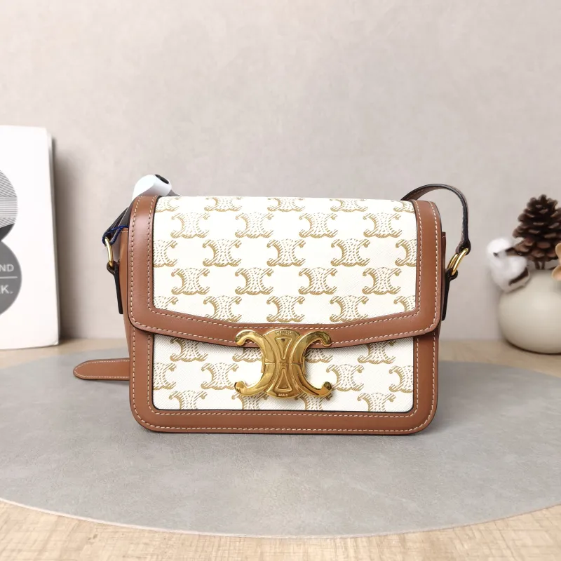 CELINE Crossbody Bag Teen Triomphe White PVC Small18.5 × 6 × 14 cm