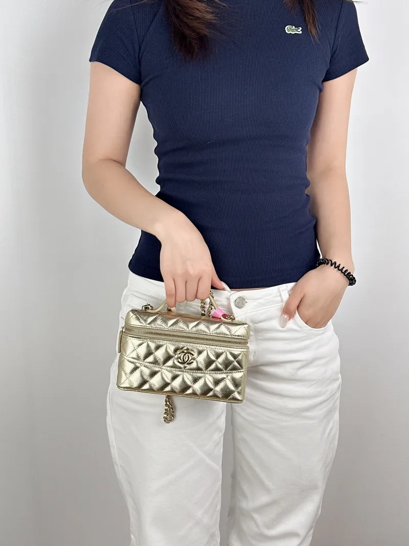 Chanel Crossbody Bag Gold Calfskin One Size19 × 5 × 11.5 cm — on-model view 1 of 2