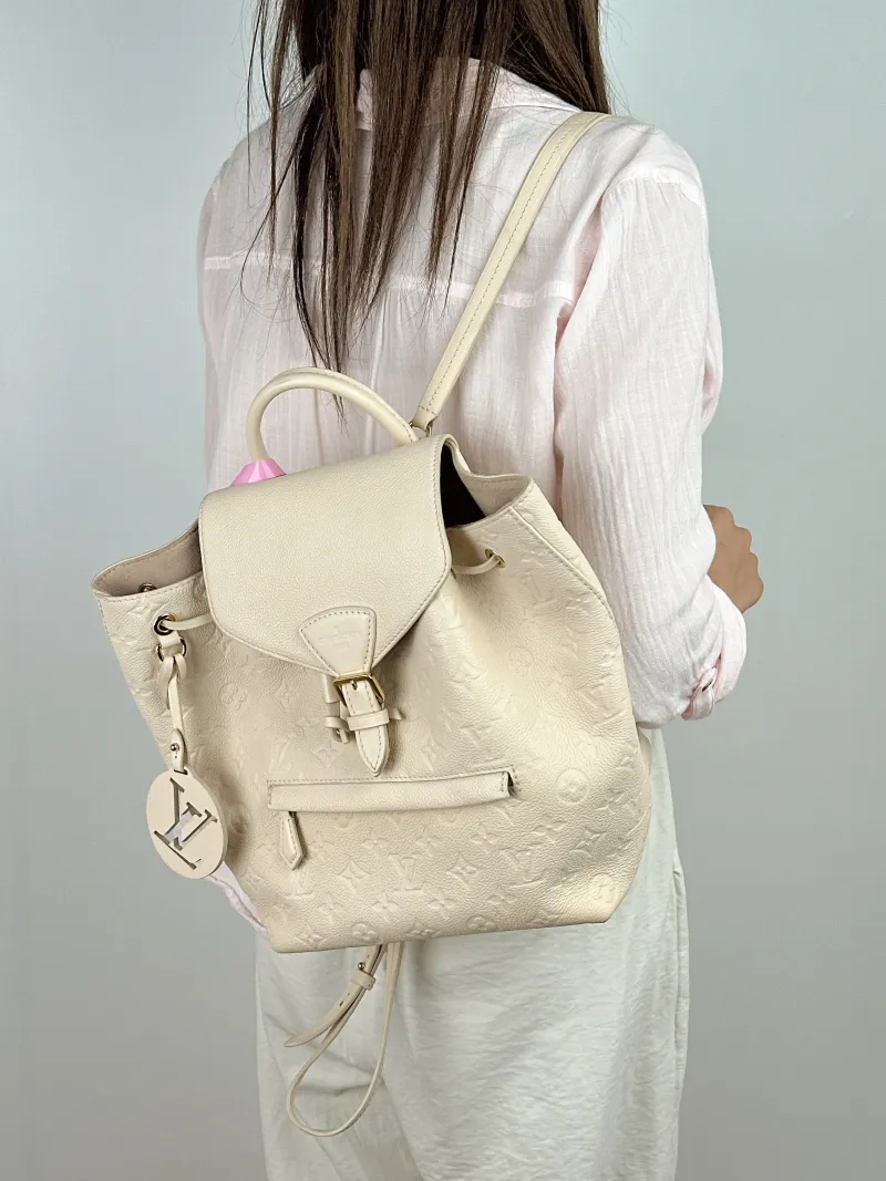 Louis Vuitton Backpack Montsouris Backpack White Calfskin Small 23 × 15 × 27 cm — on-model view 3 of 3