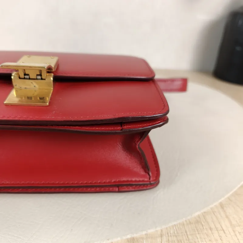 CELINE Crossbody Bag Classic Box Red Calfskin Mini 16 × 7 × 13 cm Conditioned — detail view 8 of 11