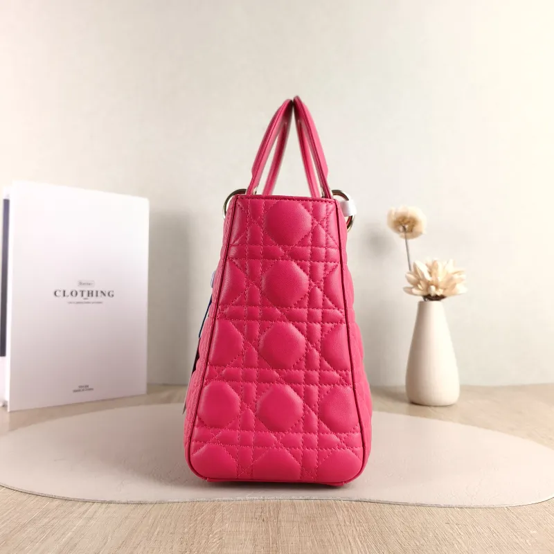 DIOR Top Handle Bag Lady Lady Dior Bag Red Lambskin Medium 24 × 12 × 21 cm — detail view 6 of 10