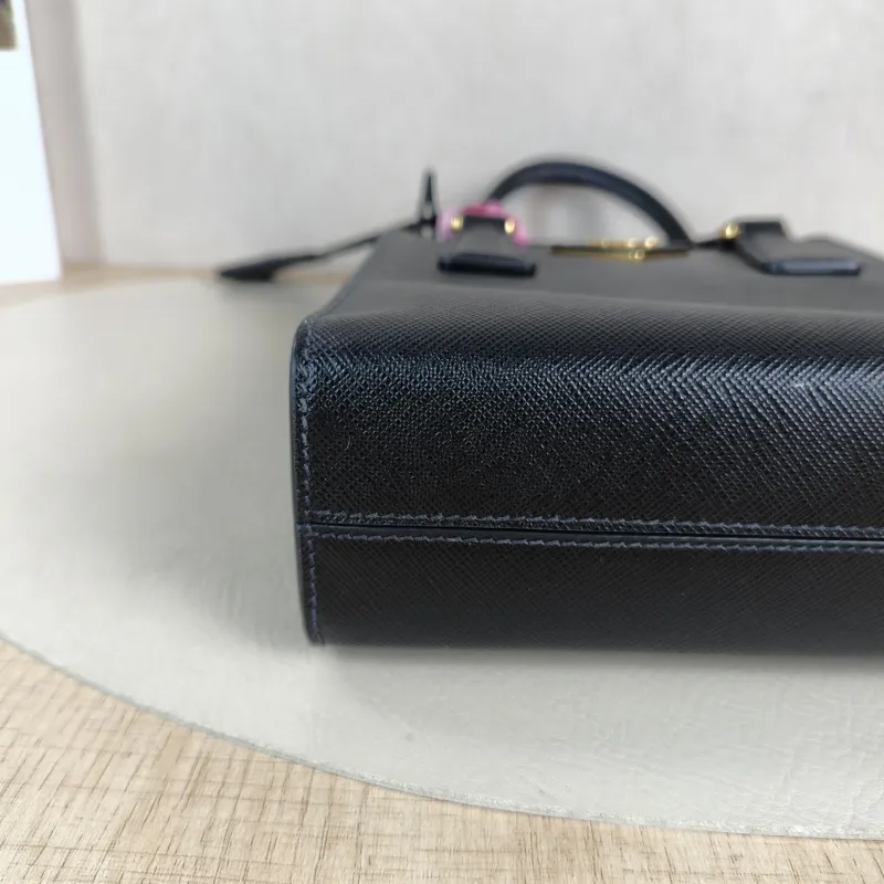PRADA Top Handle Bag Saffiano Black Calfskin One Size 17 × 6 × 19 cm — detail view 9 of 12