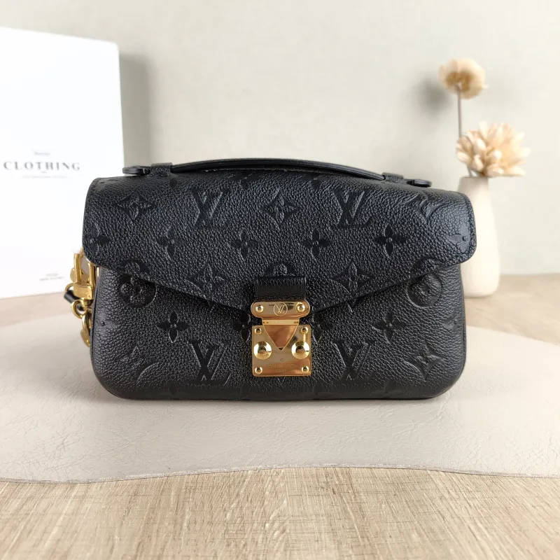 Louis Vuitton Crossbody Bag Pochette Métis East West Black Empreinte Embossed Calfskin Small 21.5 × 6 × 13.5 cm