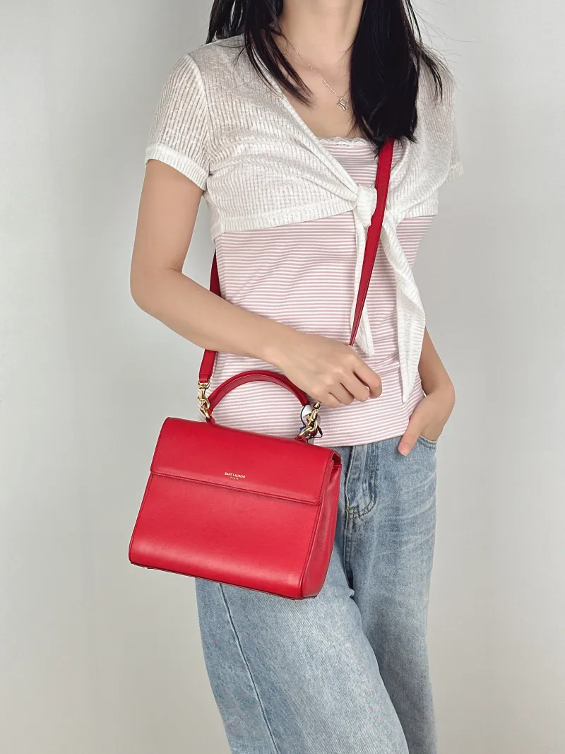SAINT LAURENT Shoulder Bag Shoulder Bag Red Calfskin One Size21 × 10 × 17 cm — on-model view 3 of 3
