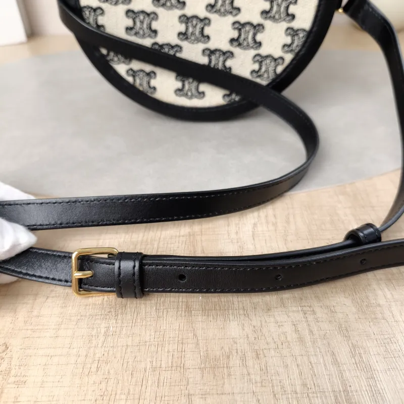 CELINE Crossbody Bag Tambour White Canvas Medium17 × 17 × 12 cm — detail view 9 of 16