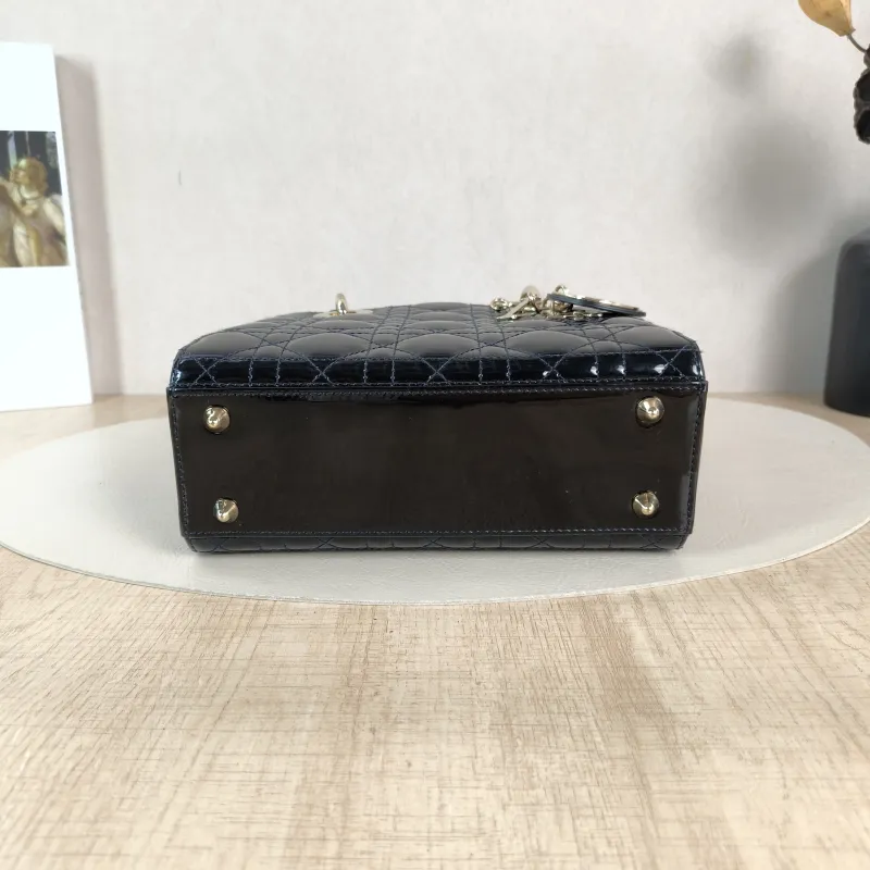 DIOR Top Handle Bag Lady Lady Dior Bag Black Leather Patent Leather Patent Small20 × 8 × 18 cm — cover view 2 of 6