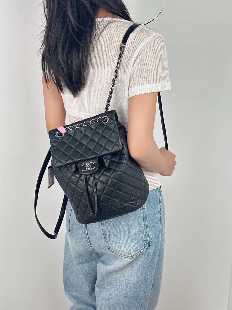 Chanel Backpack 23s Backpack Black Lambskin Large 20 × 12 × 25 cm 22 — on-model view 3 of 3