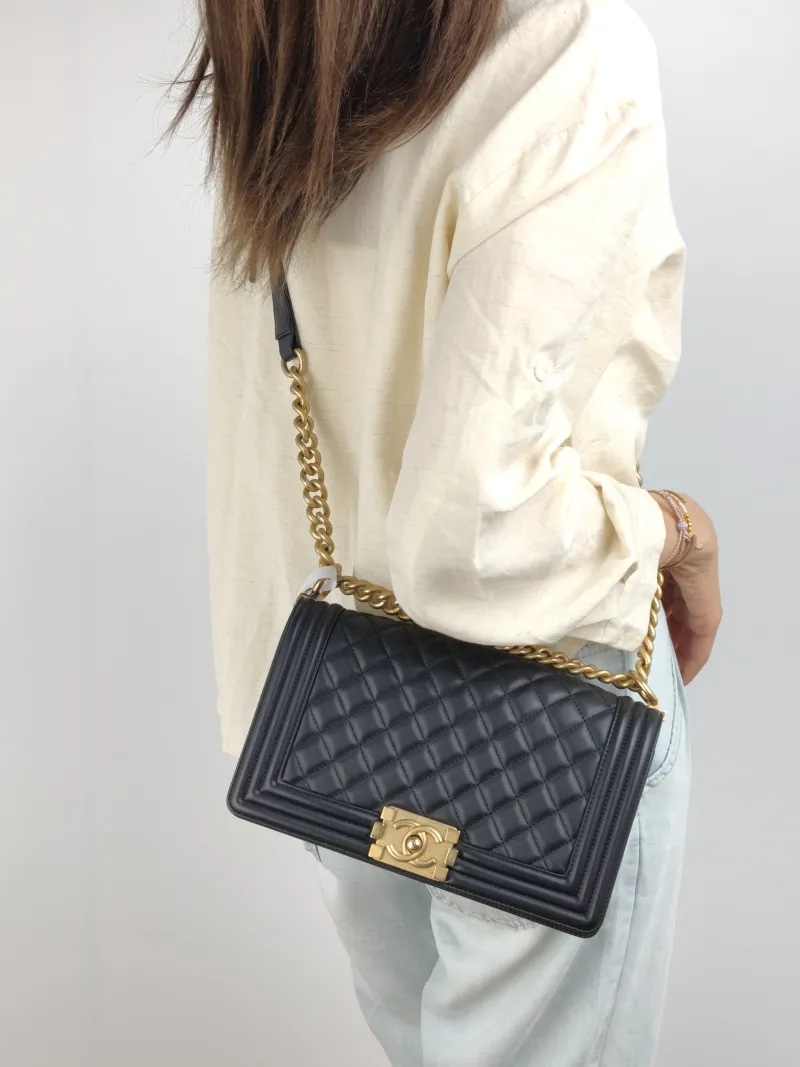 Chanel Crossbody Bag Le Boy​ Black Calfskin Medium 25 × 9 × 15 cm 27 — on-model view 2 of 2