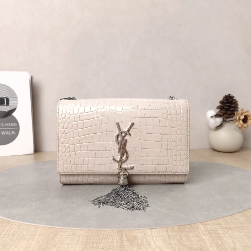 SAINT LAURENT Crossbody Bag KATE Edition Beige Calfskin Small20 × 5 × 12.5 cm