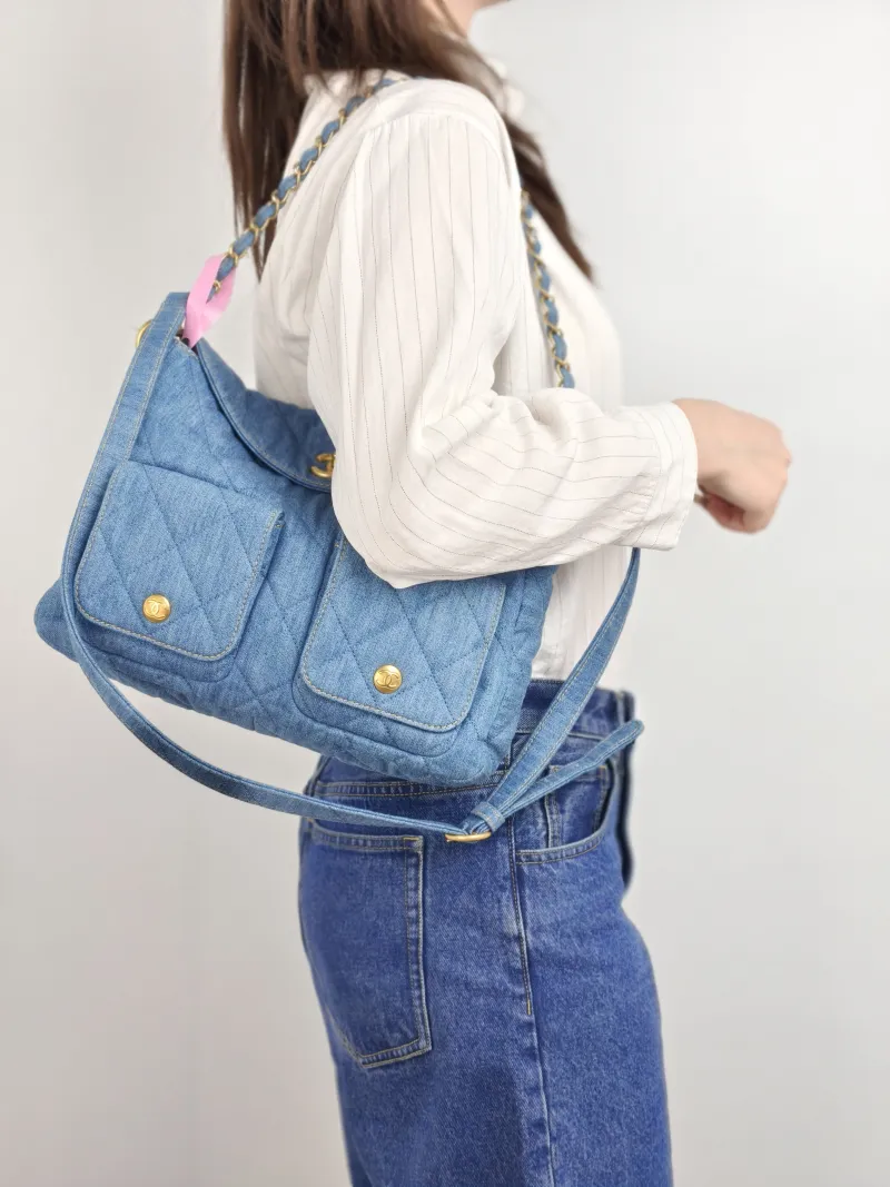 Chanel Shoulder Bag Supple Twins Hobo Blue Large 30 × 5 × 21.5 cm — on-model view 1 of 2