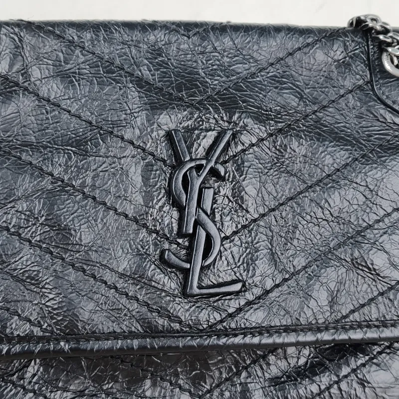 SAINT LAURENT Crossbody Bag Niki Black Waxed Leather Calfskin Small 21 × 7.5 × 16 cm — detail view 3 of 13