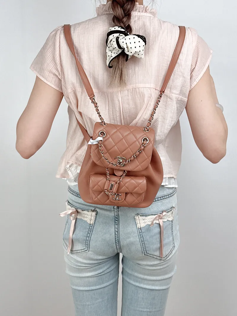 Chanel Backpack Duma Calfskin Small18 × 12 × 18.5 cm — on-model view 2 of 3