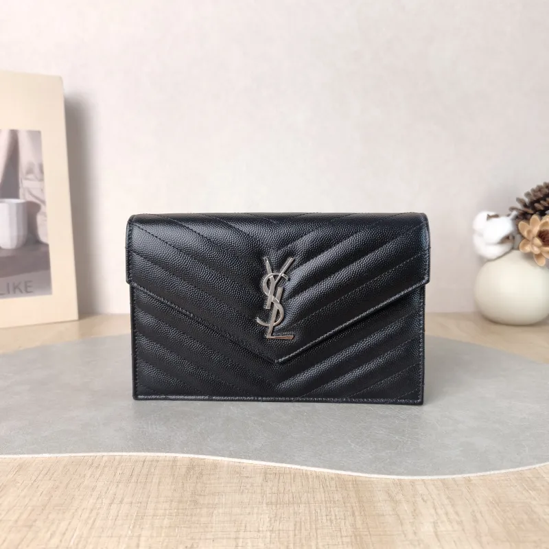 SAINT LAURENT Crossbody Bag CASSANDRE ENVELOPE Black Calfskin One Size 19 × 3.5 × 12.5 cm