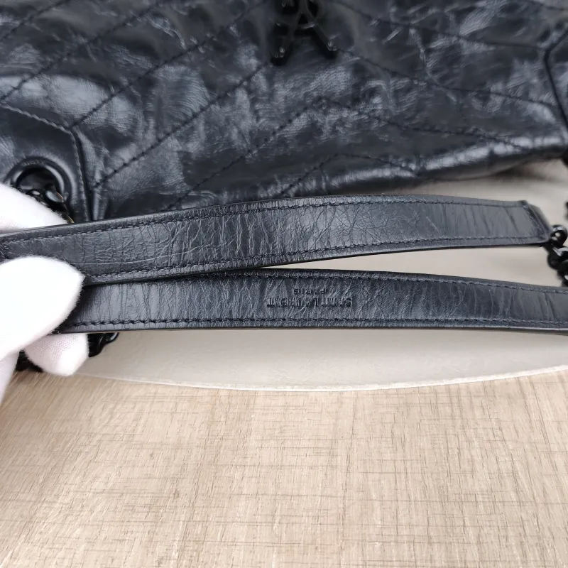SAINT LAURENT Crossbody Bag Niki Black Waxed Leather Calfskin Medium 28 × 8.5 × 20 cm — detail view 8 of 14