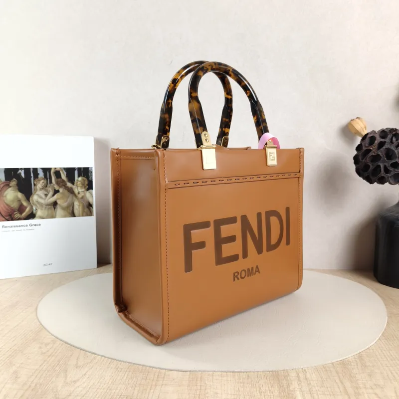 FENDI Crossbody Bag Sunshine Shopping Tote Caramel Calfskin Small 25.5 × 12 × 22.5 cm — cover view 4 of 6
