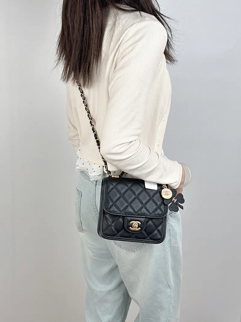 Chanel Crossbody Bag25b Messenger Bag Black Grained Calfskin Small17 × 7 × 16.5 cm — on-model view 1 of 3