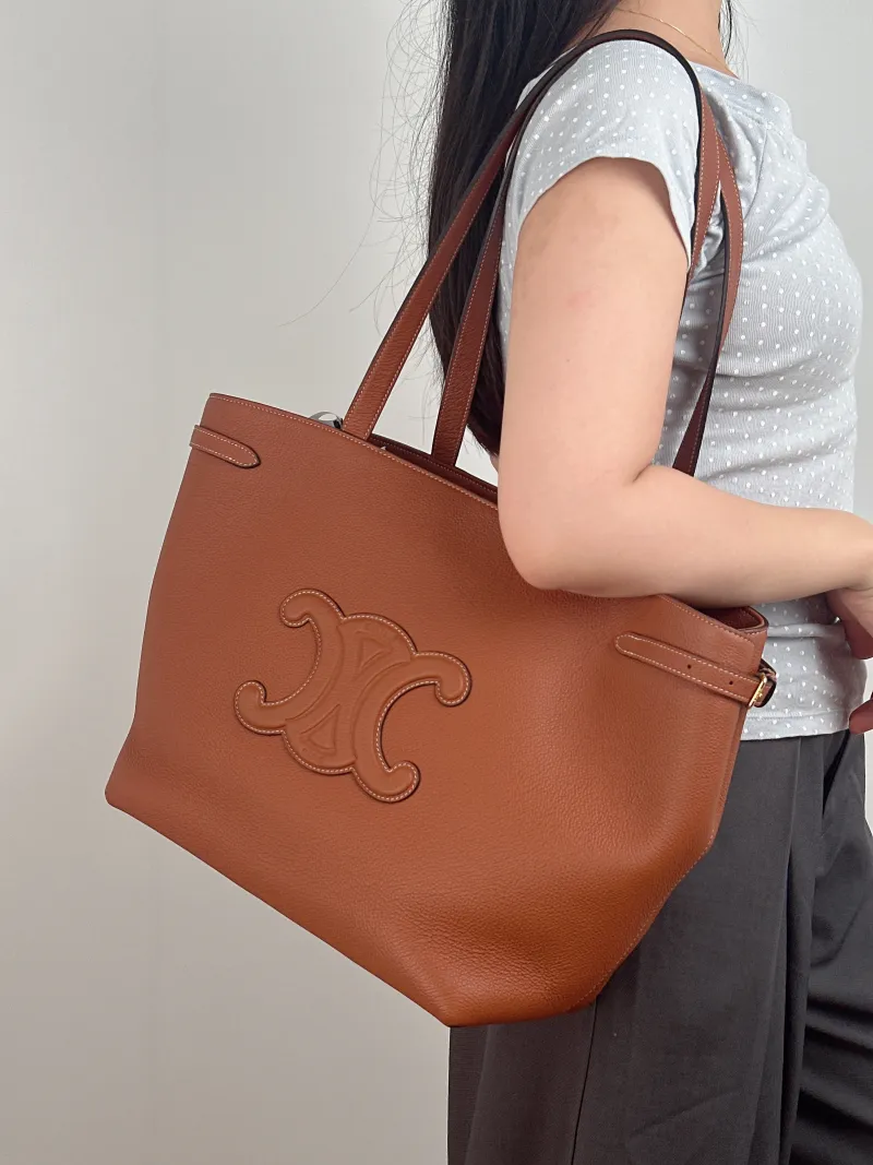 CELINE Shoulder Bag Cabas Anais Tote Bag Brown Calfskin Large 32 × 15 × 28 cm — on-model view 2 of 2