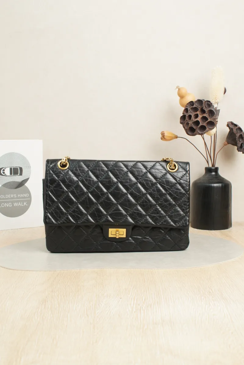 Chanel 2.55 Conditioned Medium Black with Gold-Tone Hardware Calfskin15 · Authenticity Card · 28 × 7.5 × 19.5 cm — cover view 2 of 7