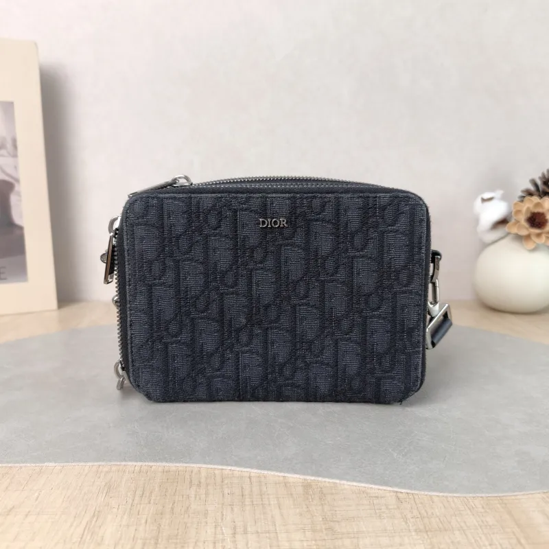 DIOR Shoulder Bag oblique Shoulder Bag Black Monogram Canvas 17 × 5 × 12 cm