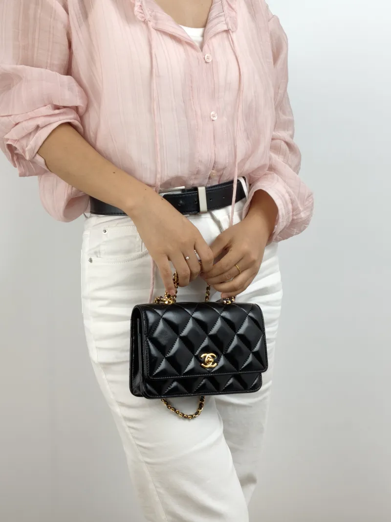 Chanel Crossbody Bag woc Black Waxed Leather One Size 19.2 × 3.5 × 12.3 cm — on-model view 2 of 2