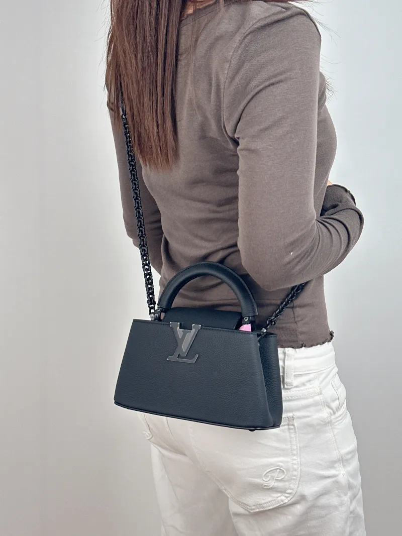 Louis Vuitton Crossbody Bag Capucines East West Black Calfskin Mini 22 × 8 × 12 cm — on-model view 1 of 2