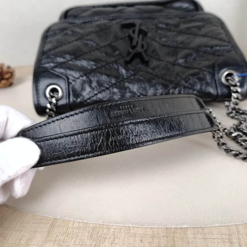 SAINT LAURENT Crossbody Bag Niki Black Waxed Leather Calfskin Small 21 × 7.5 × 16 cm — detail view 5 of 12