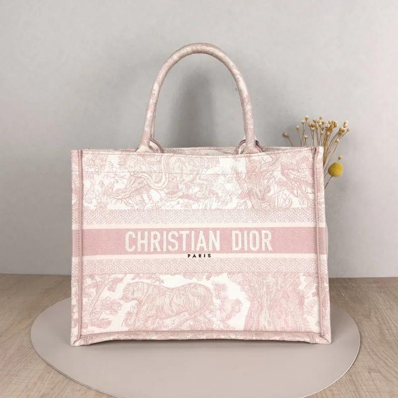 DIOR Top Handle Bag Book Tote Collection Pink White Canvas Medium36 × 16.5 × 27.5 cm