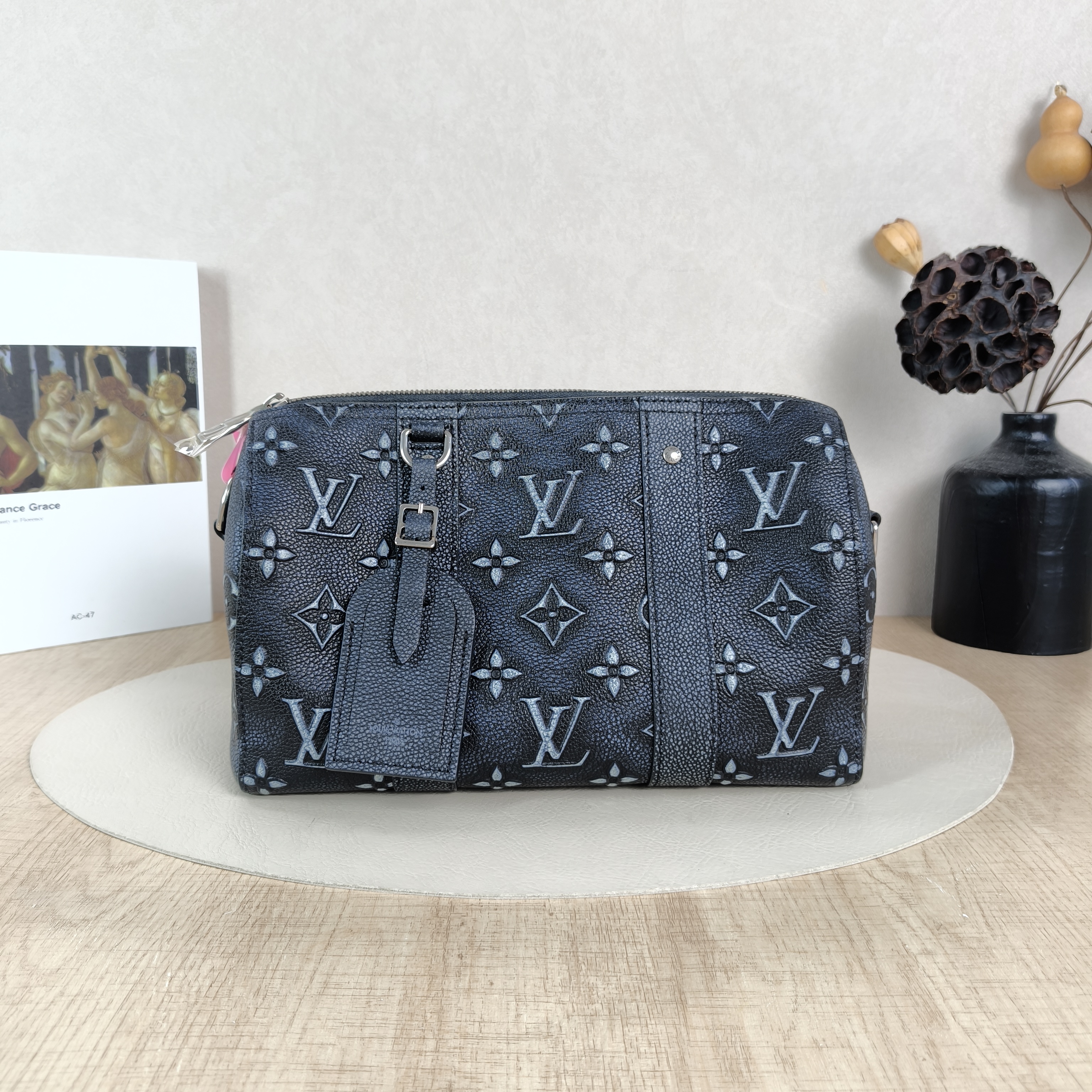 Louis Vuitton Crossbody Bag City Keepall Black Calfskin Medium27 × 13 × 17 cm