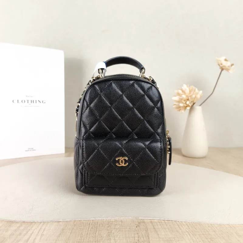 Chanel Crossbody Bag Mini Backpack Crossbody Bag Black Grained Calfskinmini13 × 9 × 18 cm