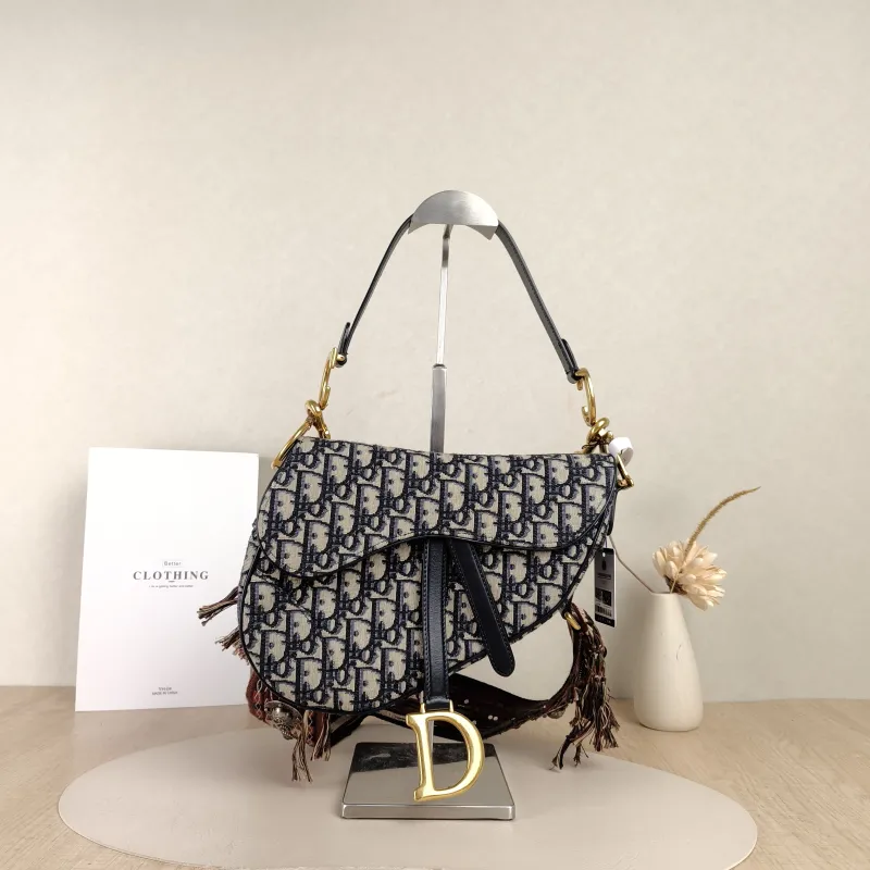 DIOR Crossbody Bag Saddle Shoulder Strap Edition Blue Canvas Medium25.5 × 6.5 × 20 cm