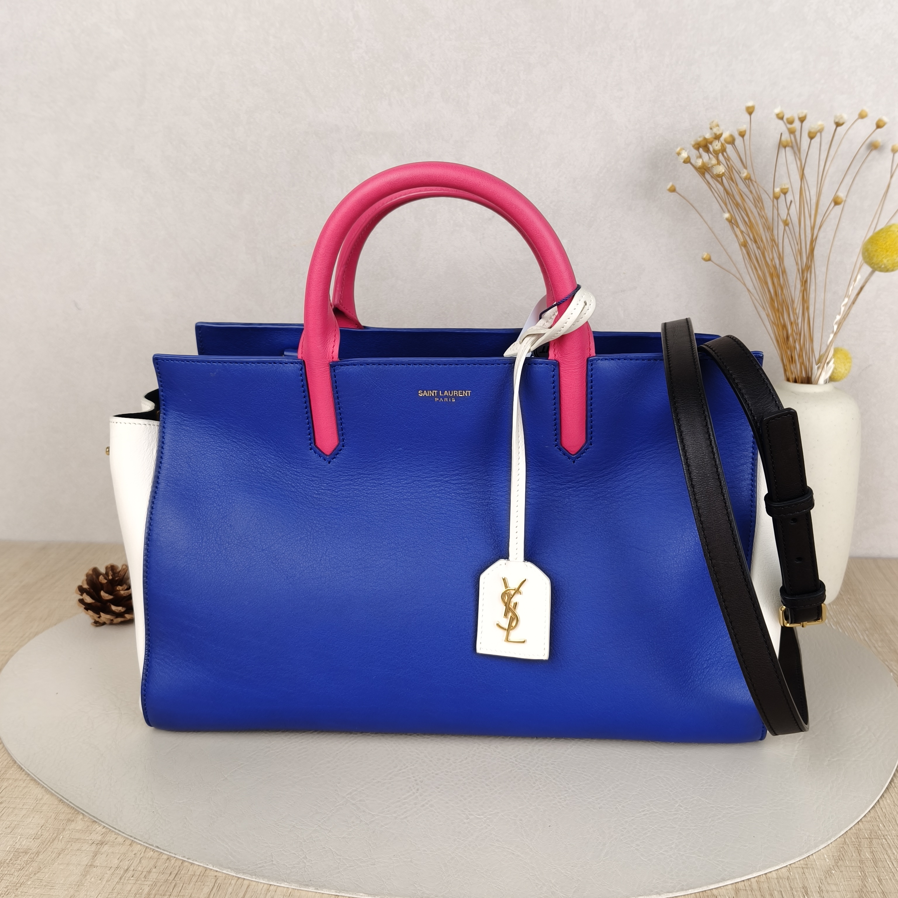 SAINT LAURENT Top Handle Bag Crossbody Bag Blue White Red Calfskin One Size32 × 15 × 20 cm