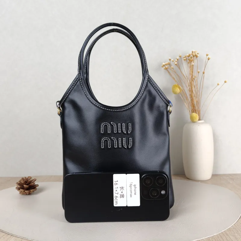 Miumiu Shoulder Bag IVY Tote Shopping Tote Black CC alfskin Mini 20*24 — cover view 4 of 5