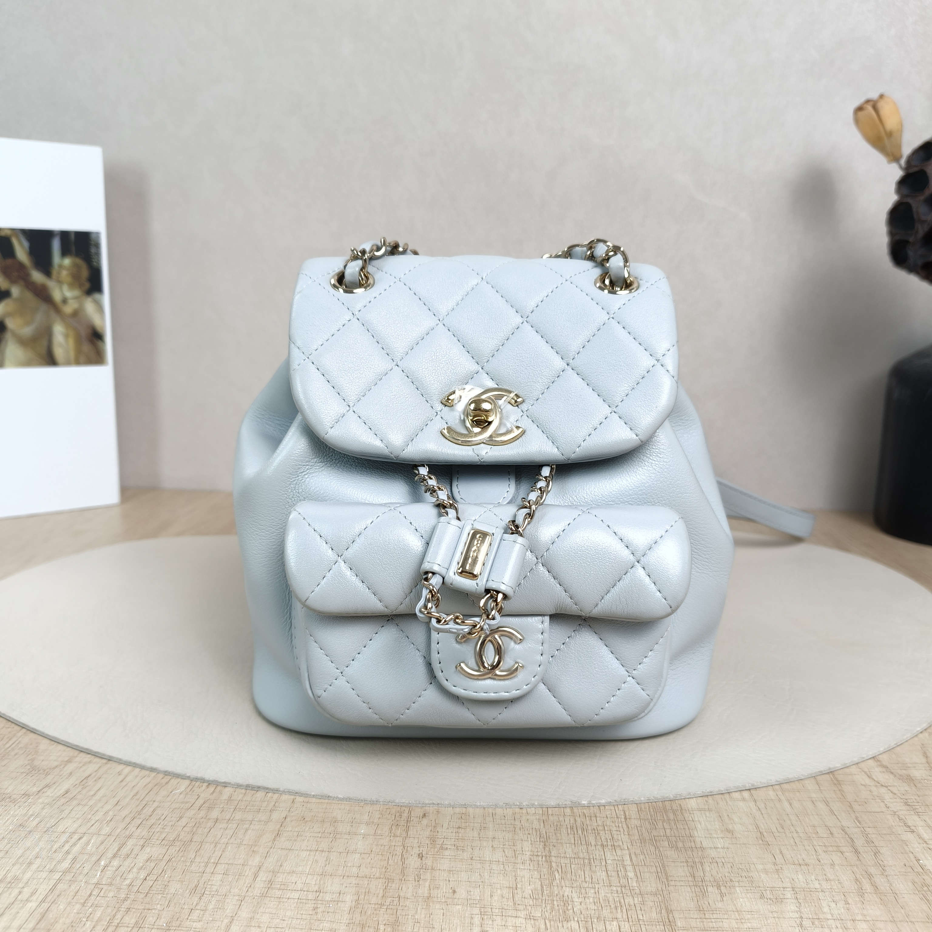 Chanel Backpack Duma Blue Lambskin Small18 × 12 × 18.5 cm