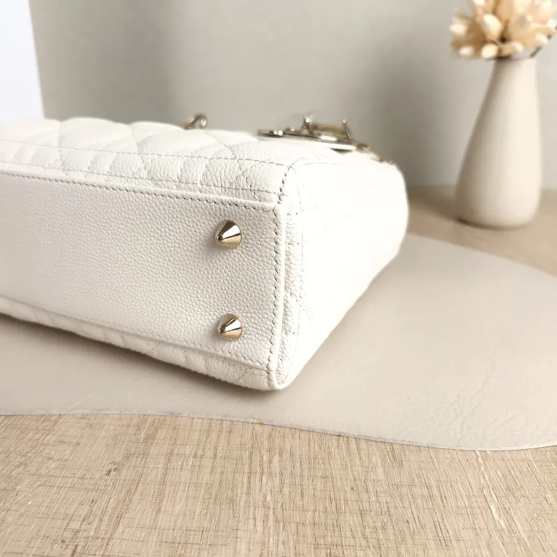 DIOR Top Handle Bag Lady Lady Dior Bag White Grained Calfskin Small20 × 8 × 18 cm — detail view 5 of 11
