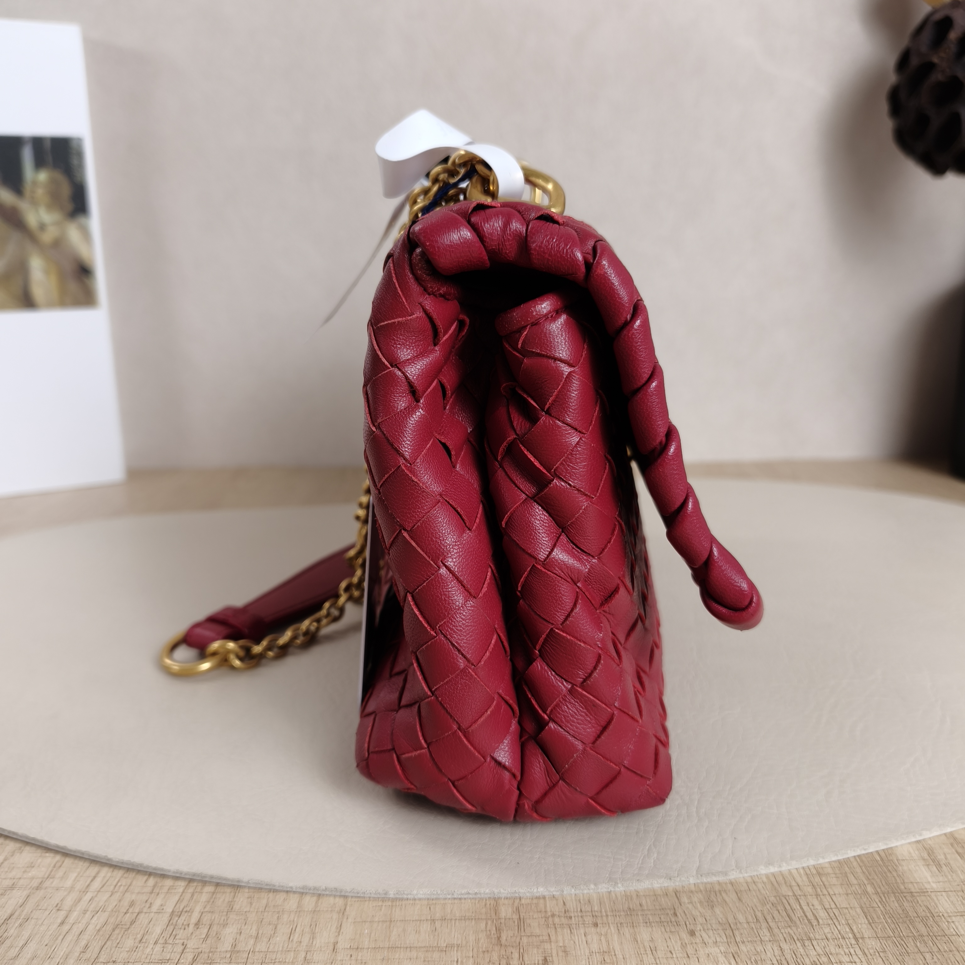 Bottega Veneta Shoulder Bag Woven Messenger Bag Burgundy Lambskin 21.5 × 7 × 13.5 cm — cover view 9 of 11