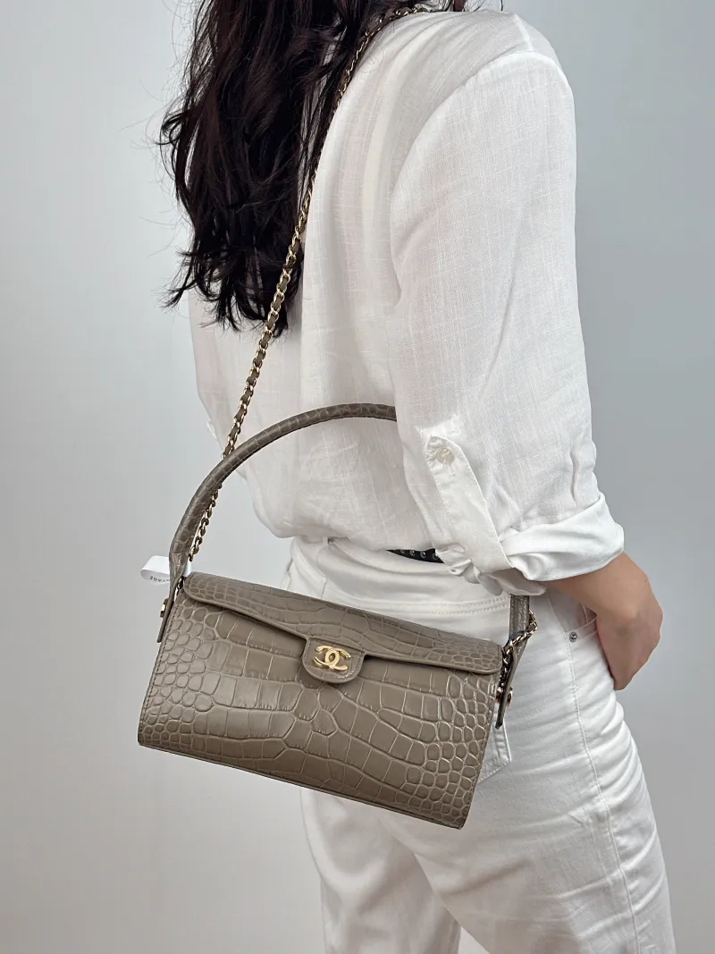 Chanel Shoulder Bag 26a Collection Crossbody Bag Grey Calfskin One Size 23 × 11 × 12.5 cm — on-model view 2 of 2