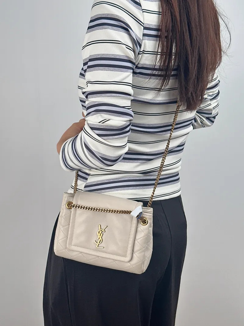 SAINT LAURENT Crossbody Bag NOLITA White SL ambskin Mini 18 × 6 × 13 cm — on-model view 1 of 2