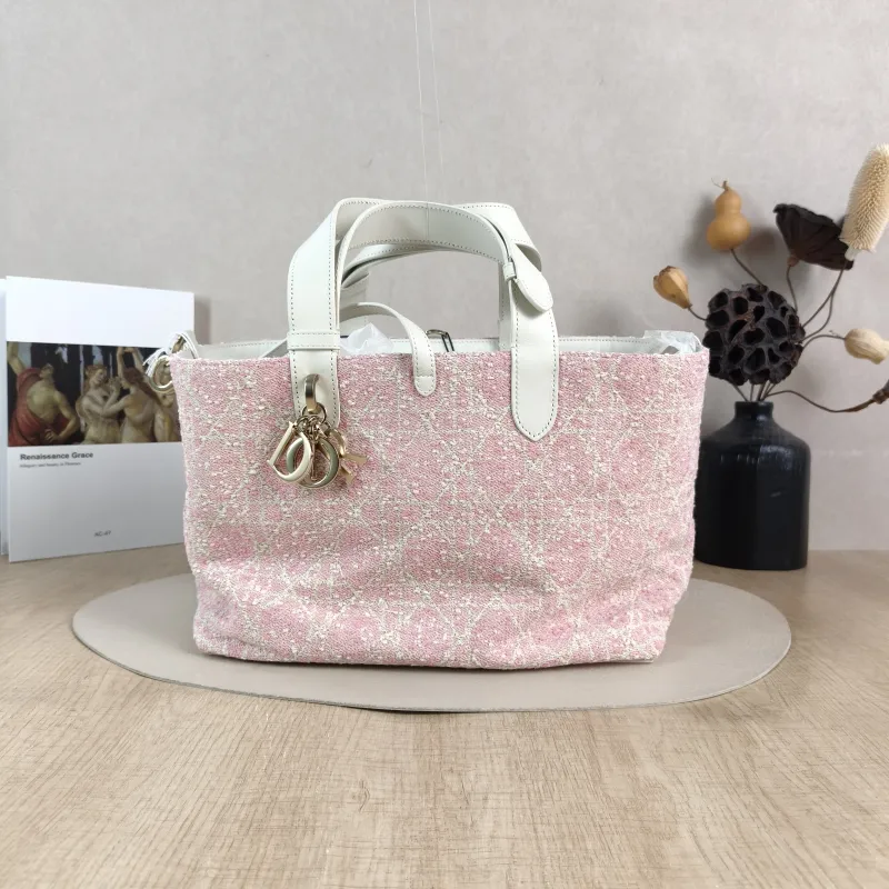 DIOR Top Handle Bag TOUJOURS Pink White Medium 28.5 × 17 × 21.5 cm