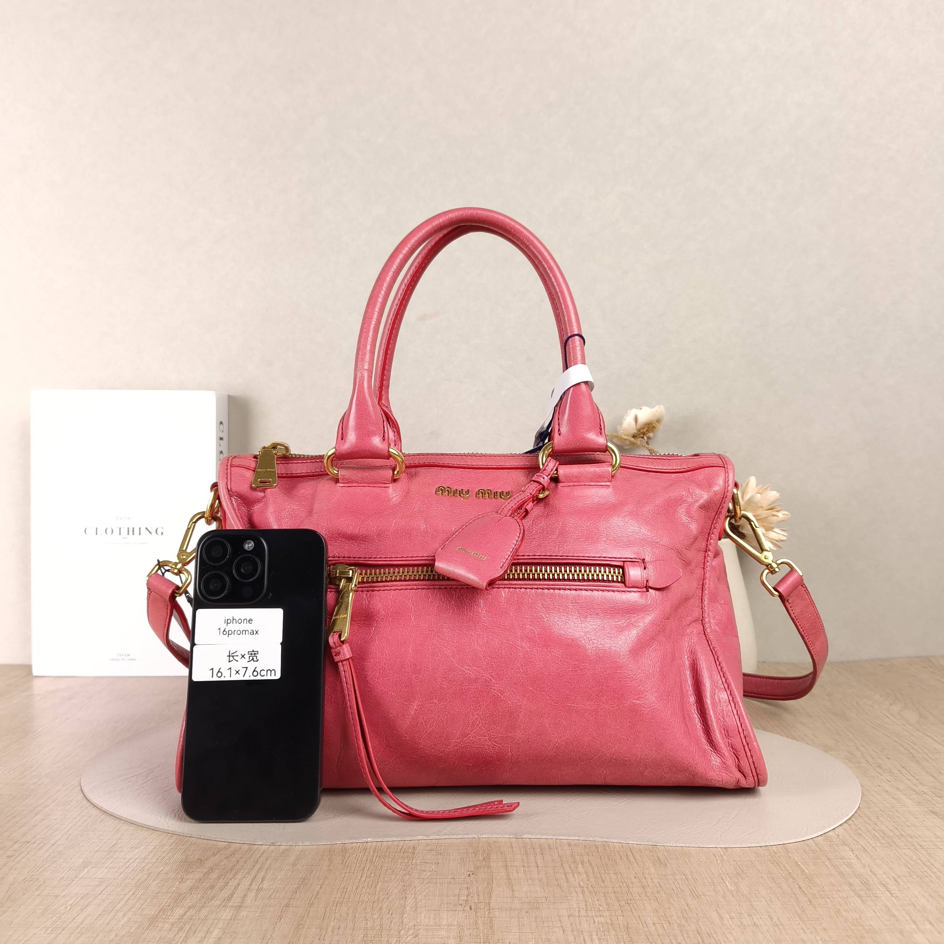 Miumiu Crossbody Bag Crossbody Bag Pink Waxed Leather One Size35 × 16 × 20 cm — cover view 3 of 5