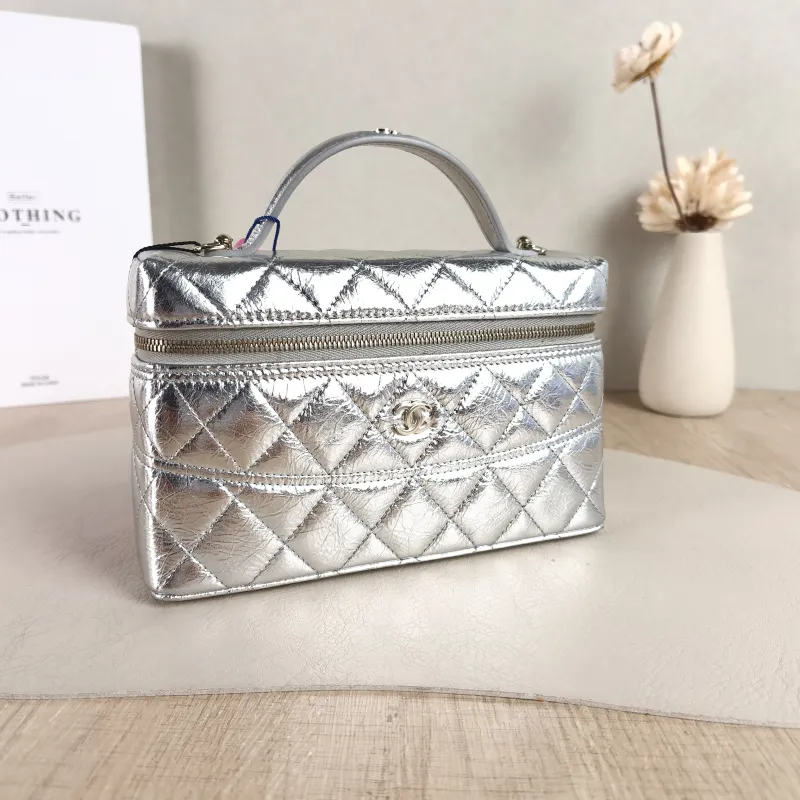 Chanel Crossbody Bag lp Box Bag Top Handle Crossbody Bag Silver Calfskin One Size 19.5 × 5 × 17 cm — cover view 4 of 5