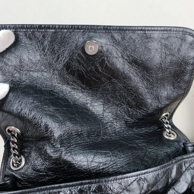 SAINT LAURENT Crossbody Bag Niki Black Waxed Leather Calfskin Large 32 × 9 × 23 cm — detail view 12 of 15