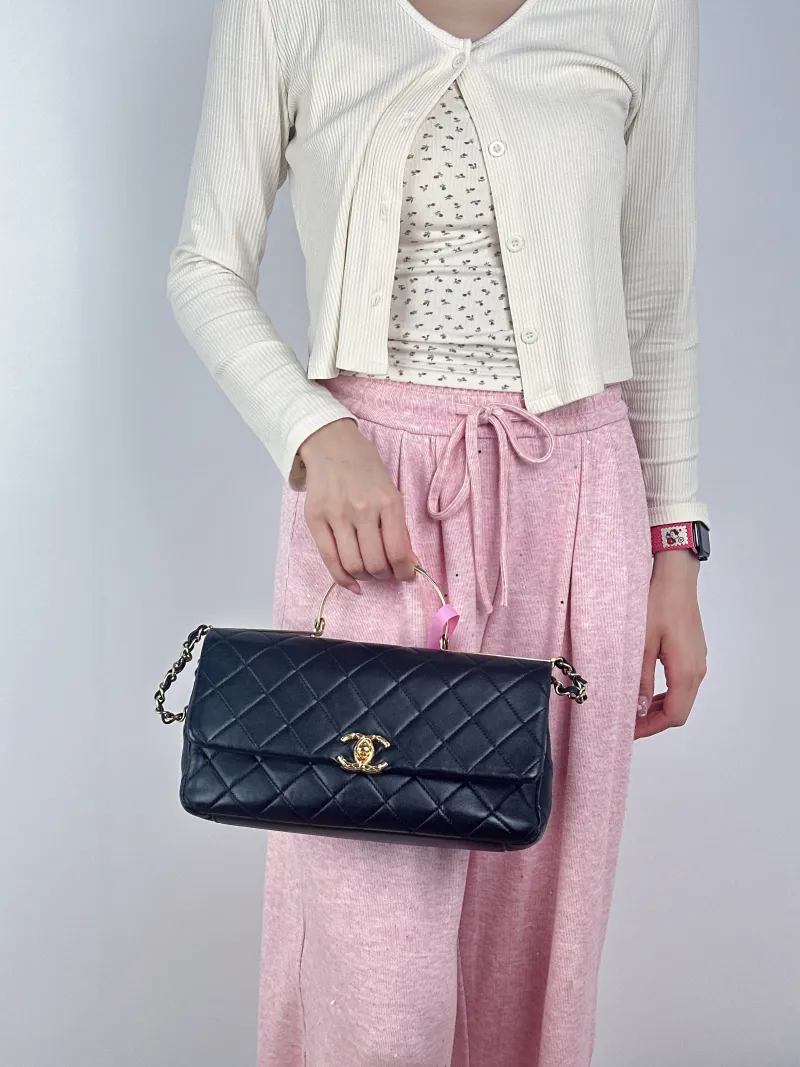 Chanel Crossbody Bag Black Lambskin Medium27 × 6 × 14 cm — on-model view 2 of 3