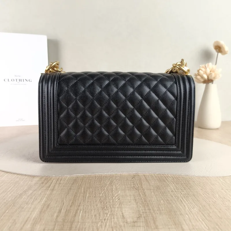 Chanel Crossbody Bag Le Boy​ Black Grained Calfskin Medium 25 × 9 × 15 cm — cover view 4 of 6