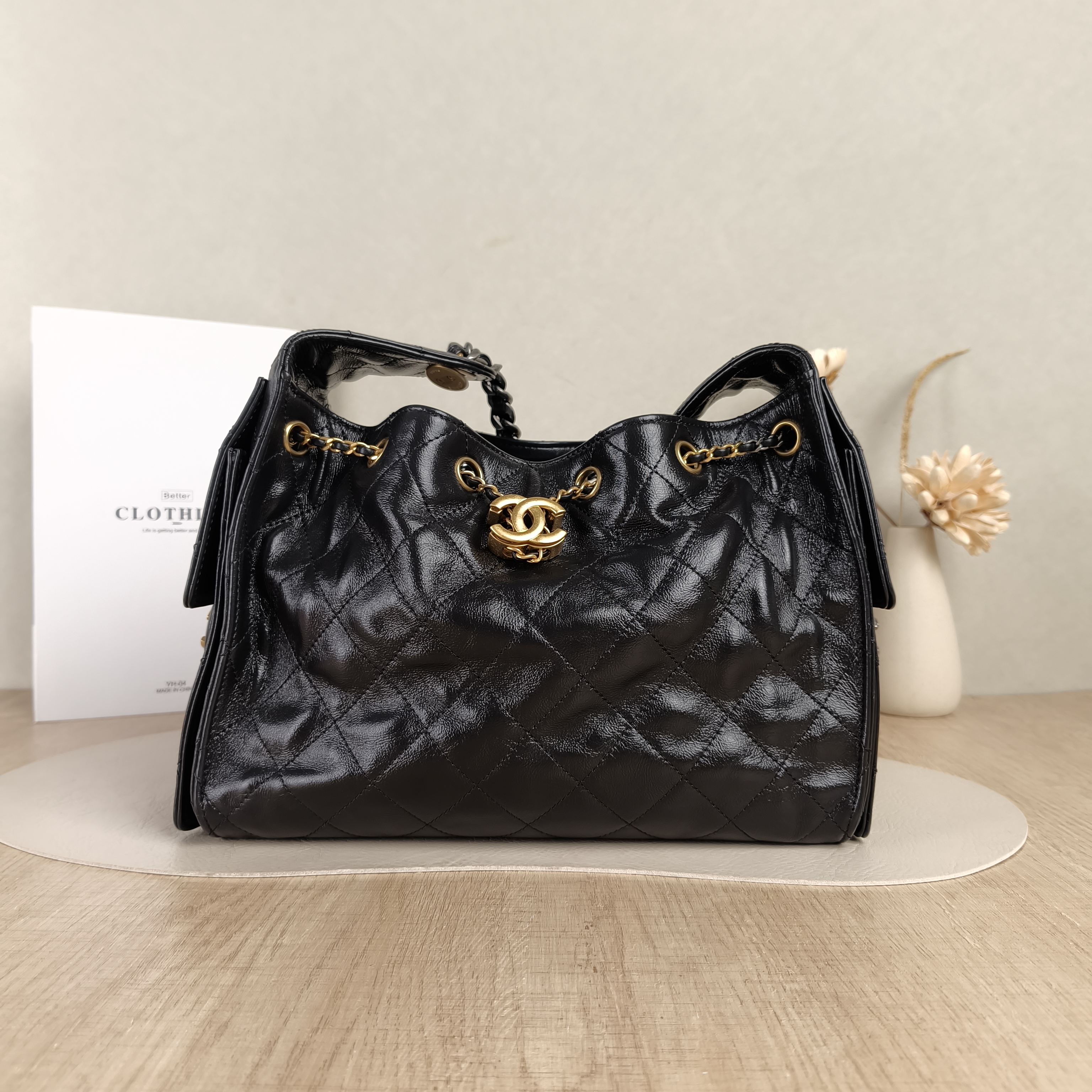 Chanel Shoulder Bag25Bag Grey Waxed Leather Small26 × 14 × 30 cm