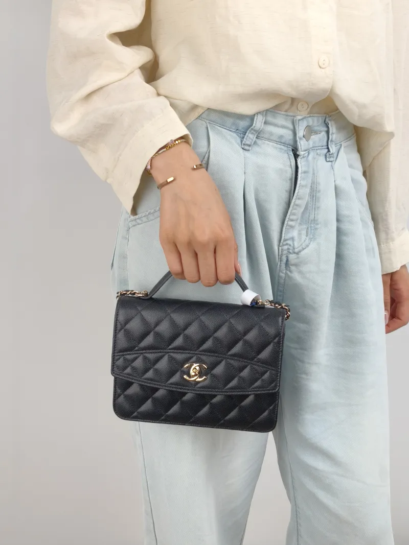 Chanel Backpack Backpack Black Grained Calfskin One Size 18.2 × 4 × 14 cm — on-model view 2 of 2